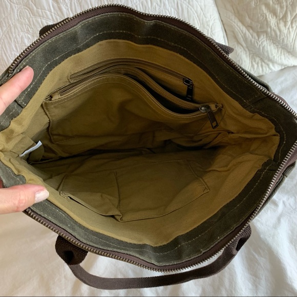 Army Green Khaki Shoulder Tote Bag Purse Top Leather Handle Satchel Handbag - Picture 5 of 11